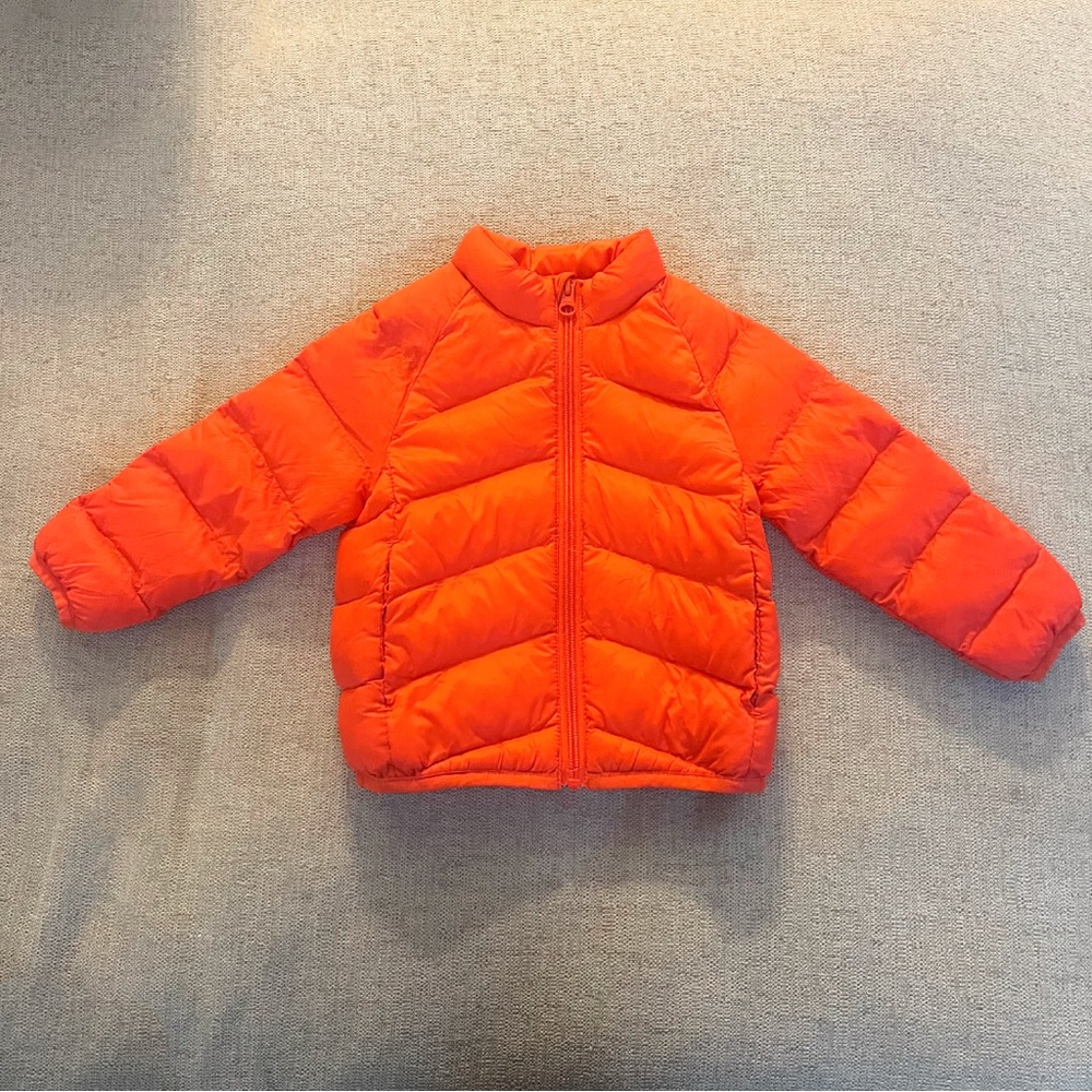 Pumpkin Orange Puffer 12M – Water-Repellent, Fall/Vols Orange